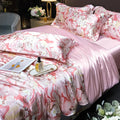 Axyaa Floral Silk Bedding Set Duvet Cover Sheet Pillowcase Luxury Soft Bedsheet