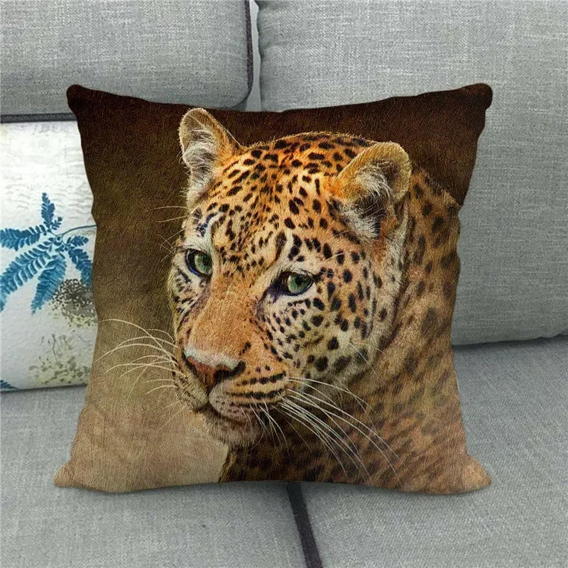 Axyaa Tiger Lion Printed Cushion Cover for Home Sofa Bed Decoration