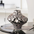 Axyaa Silver Ceramic Vase with Stone Grains and Geometric Slices