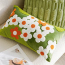 Axyaa Floral Embroidered Pillowcase - Green Yellow Cotton Cushion Cover