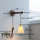 Axyaa Ceramic LED Wall Lamps Black Walnut Wood Pull Chain Switch Japan Style Stair Light