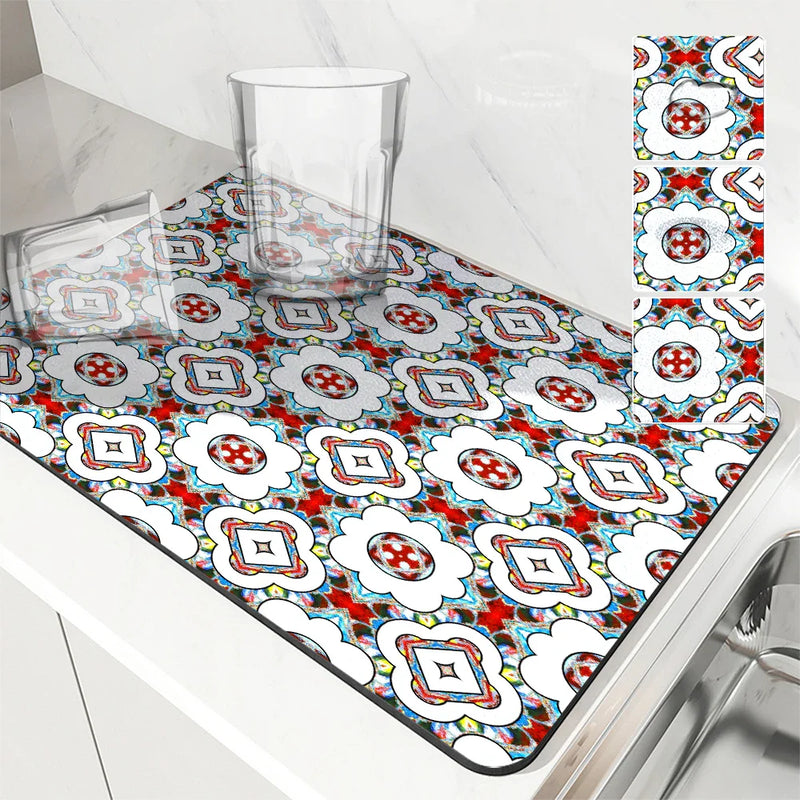 Axyaa Geometric Color Block Absorbent Kitchen Drying Mat