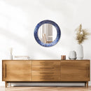 Axyaa Sapphire Silver Mosaic Wall Mirror, Handmade Decorative Glass, Round Dark Blue Mirror