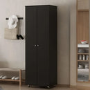 Axyaa 8-Tier Tall Shoe Storage Cabinet with Wheels and 2 Doors, Wood Shoe Rack