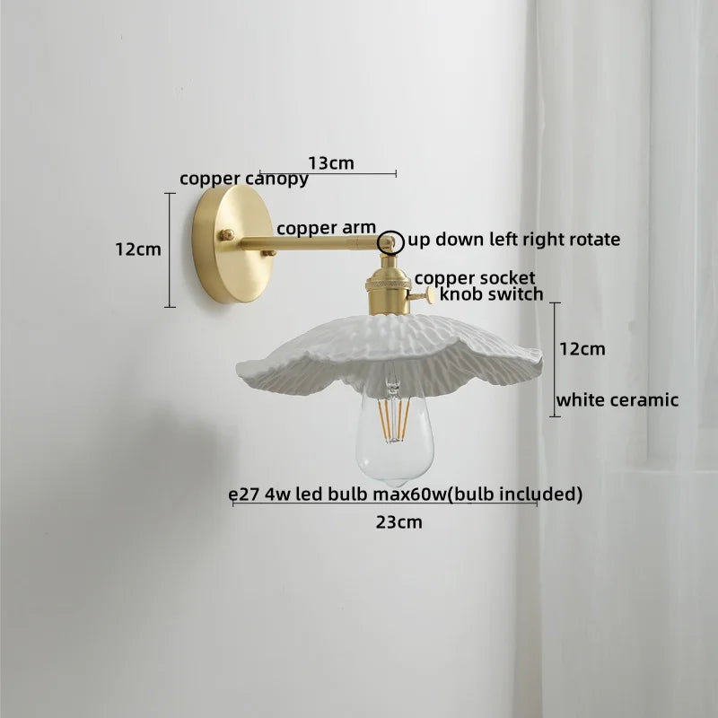Axyaa Copper Glass LED Wall Lamps Pull Chain Switch Modern Stair Light Fixtures