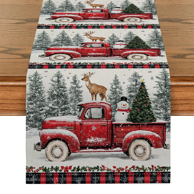 Axyaa Christmas Table Runner Farmhouse Kitchen Decor Dining Holiday Party