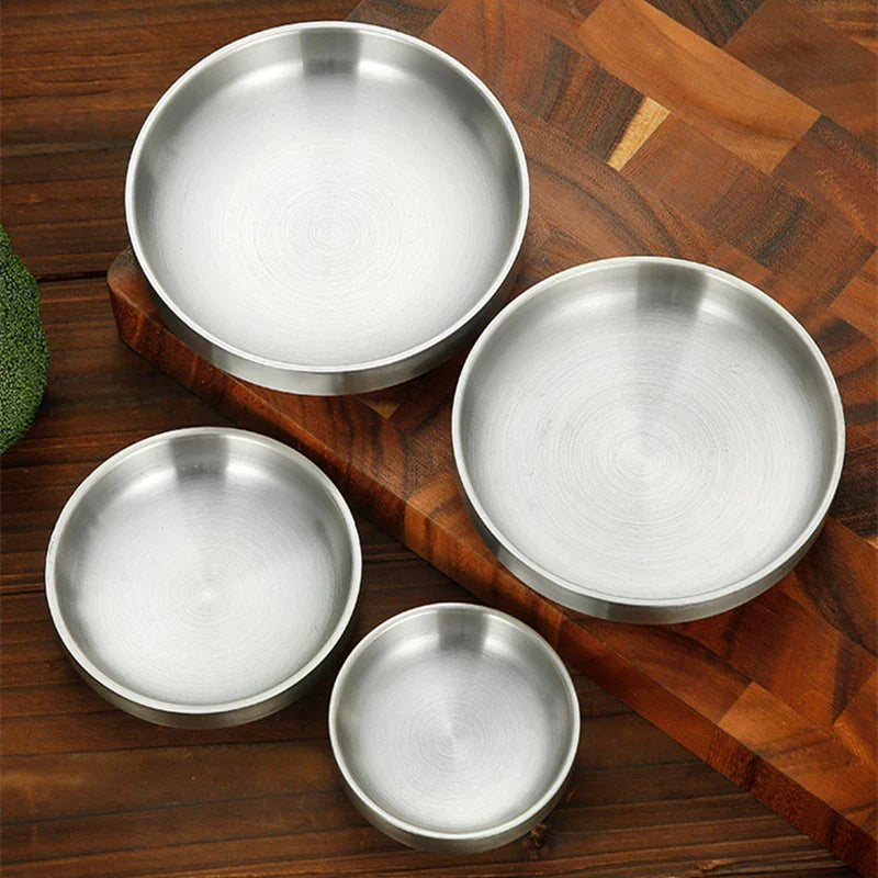 Axyaa Stainless Steel Double Layer Sauce Dip Bowls Snack Plate for BBQ Seasoning