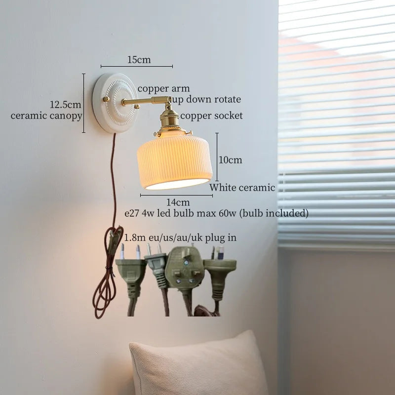 Axyaa Ceramic LED Wall Lamp for Bedroom & Bathroom with Pull Switch