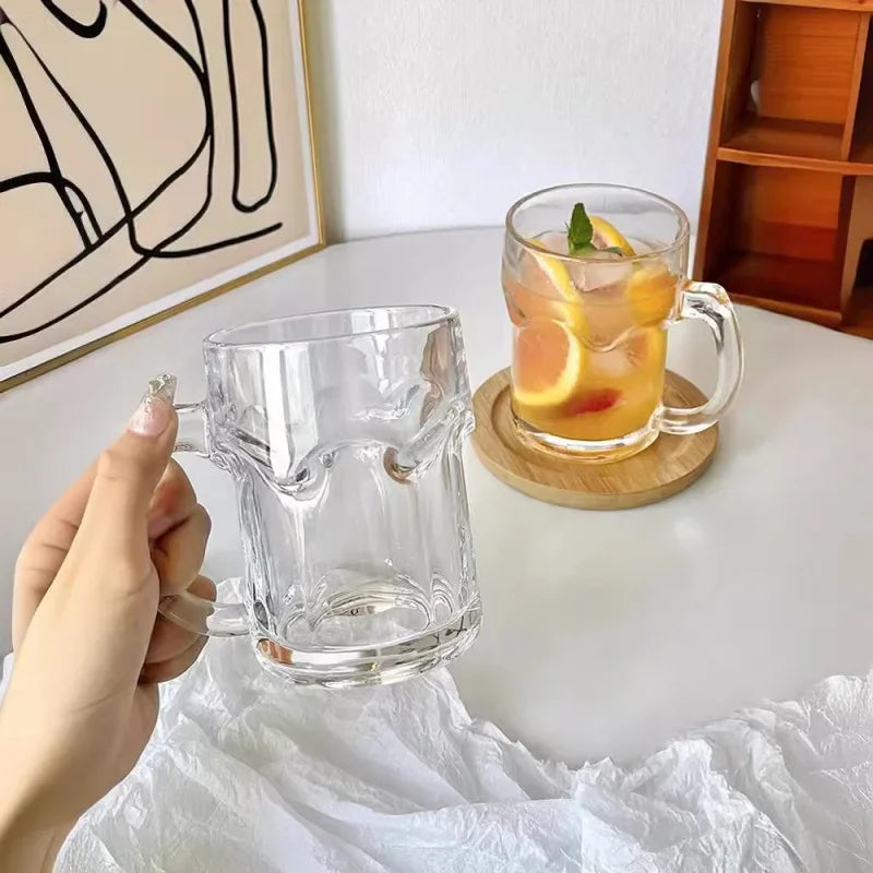 Axyaa 510ml Glass Cup with Handle, Large Capacity Drinkware for Juice, Milk, Tea, Beer