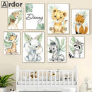 Axyaa Jungle Animal Nursery Canvas Print with Custom Name - Kids Room Wall Art