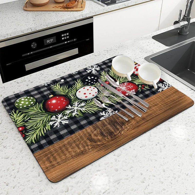 Axyaa Christmas Fir Snow Kitchen Drying Mat