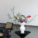 Axyaa White Ceramic Ruffle Edge Belly Vase - Elegant Home & Office Decor