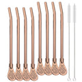 Axyaa Stainless Steel Drinking Straws Spoon Set for Cocktails & Tea - 8Pcs