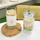 Axyaa Transparent Glass Coffee Cup with Lid and Straw, Heat Resistant Drinkware