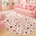 Axyaa Irregular Pink Fluffy Rug Flowers Printed High End Soft Floor Mat