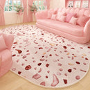 Axyaa Irregular Pink Fluffy Rug Flowers Printed High End Soft Floor Mat