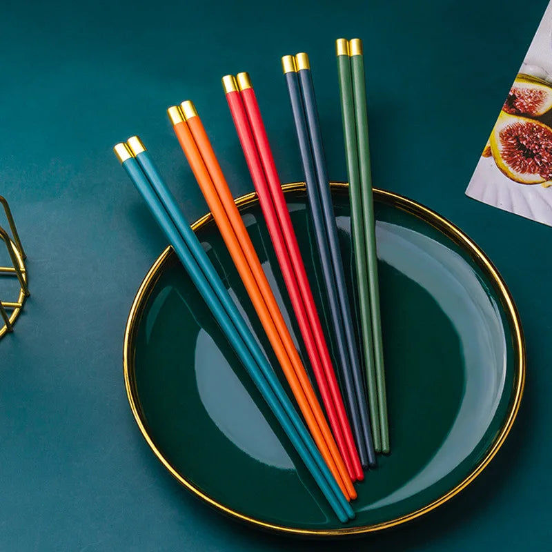 Axyaa Alloy Chinese Chopsticks Set, Colorful Non-Slip Sushi Sticks, 5 Pairs