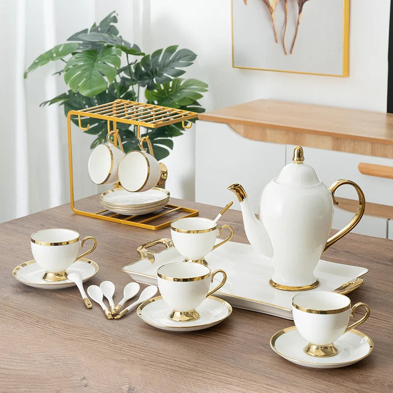 Axya™ Bone Coffee Tea Set High-Grade Ceramic Pot Cups Milk Sugar Bowl.