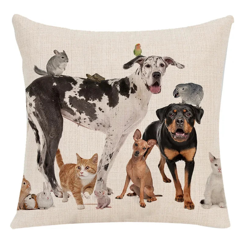 Axyaa Cartoon Animal Linen Throw Pillow Case for Home Living Room Sofa Decor