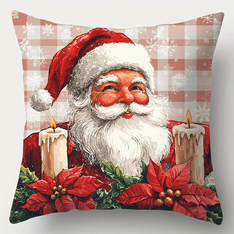 Axyaa Christmas Decor Pillowcase: Santa, Deer, Candle Print Sofa Cushion Cover
