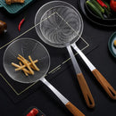 Axyaa Large Stainless Steel Colander with Wooden Handle for Kitchen Filtering and Draining