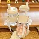 Axyaa Kids Glass Bubble Tea Straw Cup with PU Sleeve - BPA Free