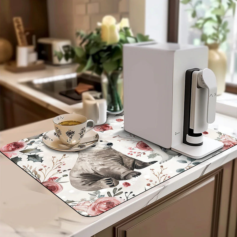 Christmas Dry Coffee Mat Anti Slip Table Cup Drying Mats by Axyaa