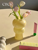 Axya Beige Glass Vase with Cream Circle Design for Home Decor & Flower Arrangement
