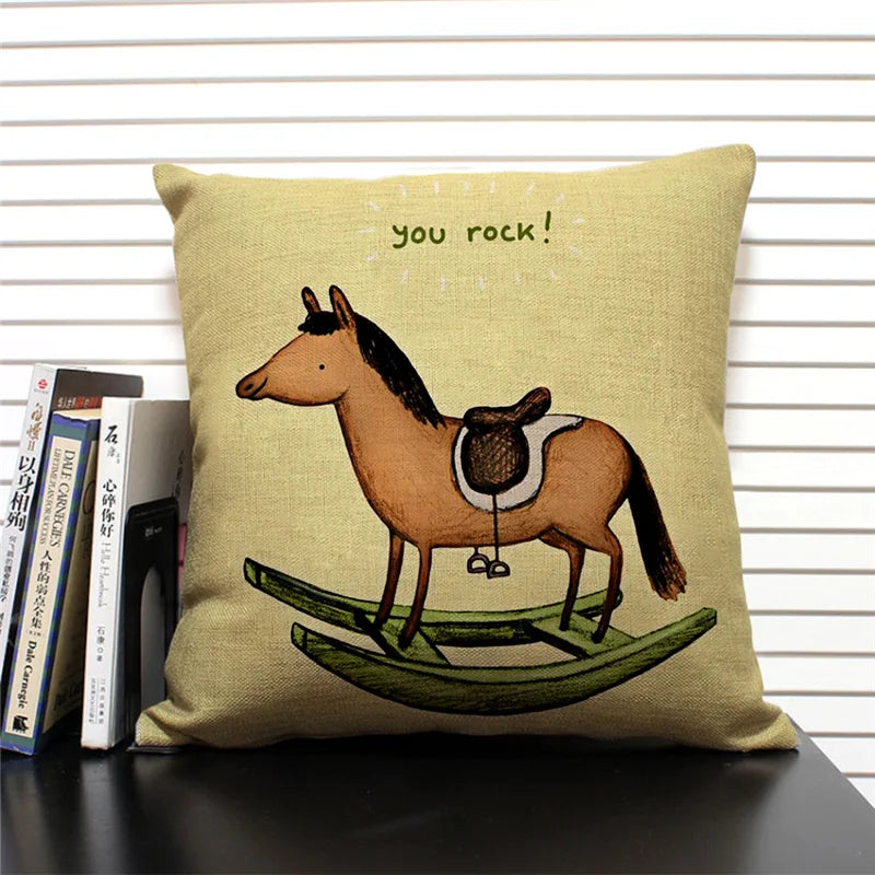 Axyaa Cartoon Animal Print 45x45cm Linen Cushion Cover - Sofa, Car, Chair Pillow Case