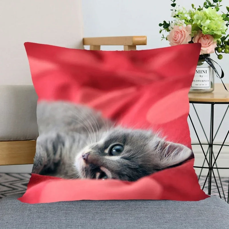 Cute Cat Print Pillowcase by Axyaa - Perfect for Home, Car, and Sofa