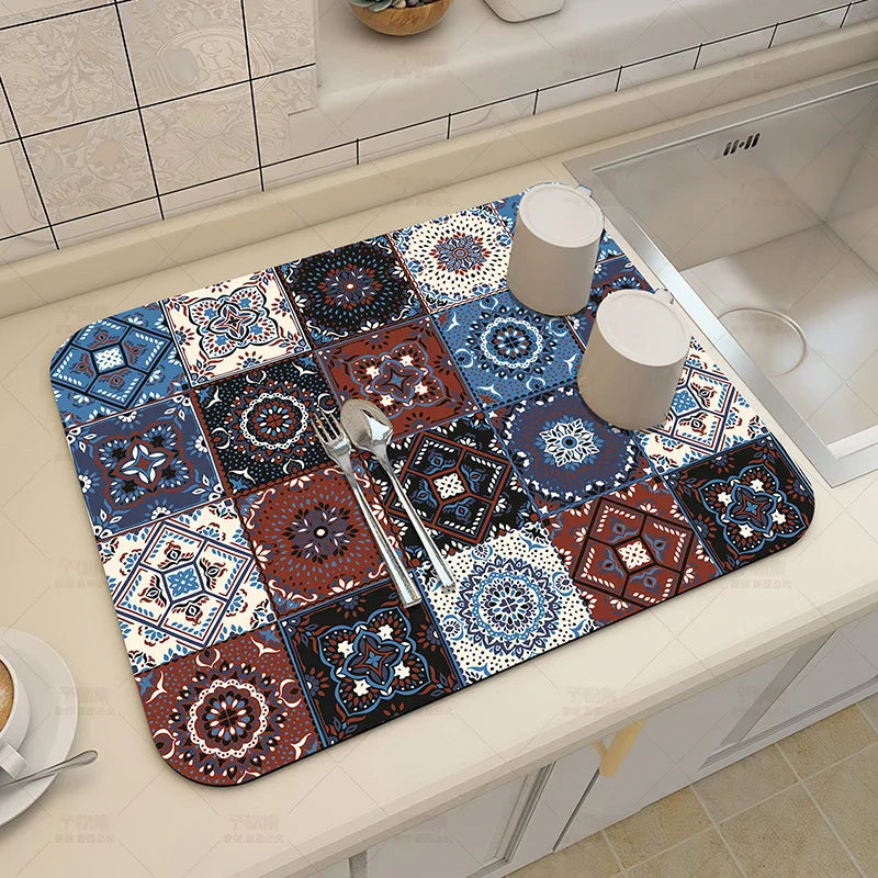 Ethnic Printed Coffee Draining Mat by Axyaa: Super Absorbent & Quick Drying Rug