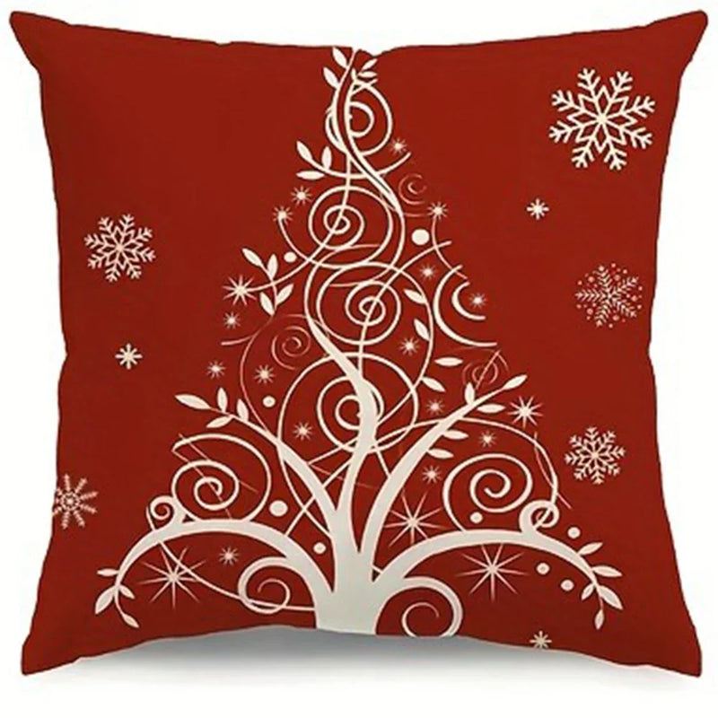 Axyaa Red Snowflake Christmas Tree Pillowcover for Festive Living Room Decor