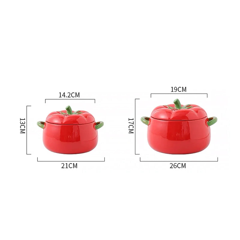Axya Tomato Soup Bowl Set - Porcelain Binaural Disc Plate & Ceramic Pot