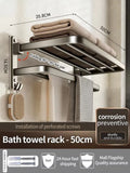 Axyaa Grey/Black Aluminum Towel Rack - Wall-Mounted Bathroom Storage