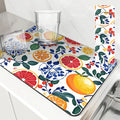 Axyaa Plant Leaf Lemon Kitchen Drying Mat - Quick Dry Absorbent Draining Pad