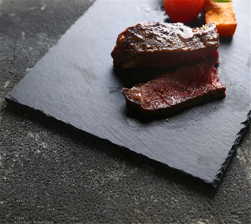 Axya Slate Stone Square Dish for Sushi, Steak, BBQ, Pizza - 16 Word Limit