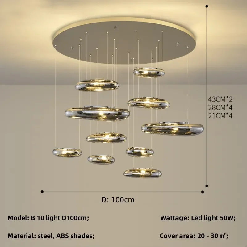 Axyaa Nordic Minimalist LED Stair Chandelier for Home, Villa, Hotel - Dimmable Luminaires
