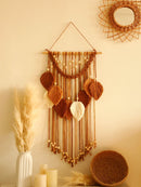 Axyaa Multicolor Leaves Macrame Tapestry with Wooden Beads Wall Hanging