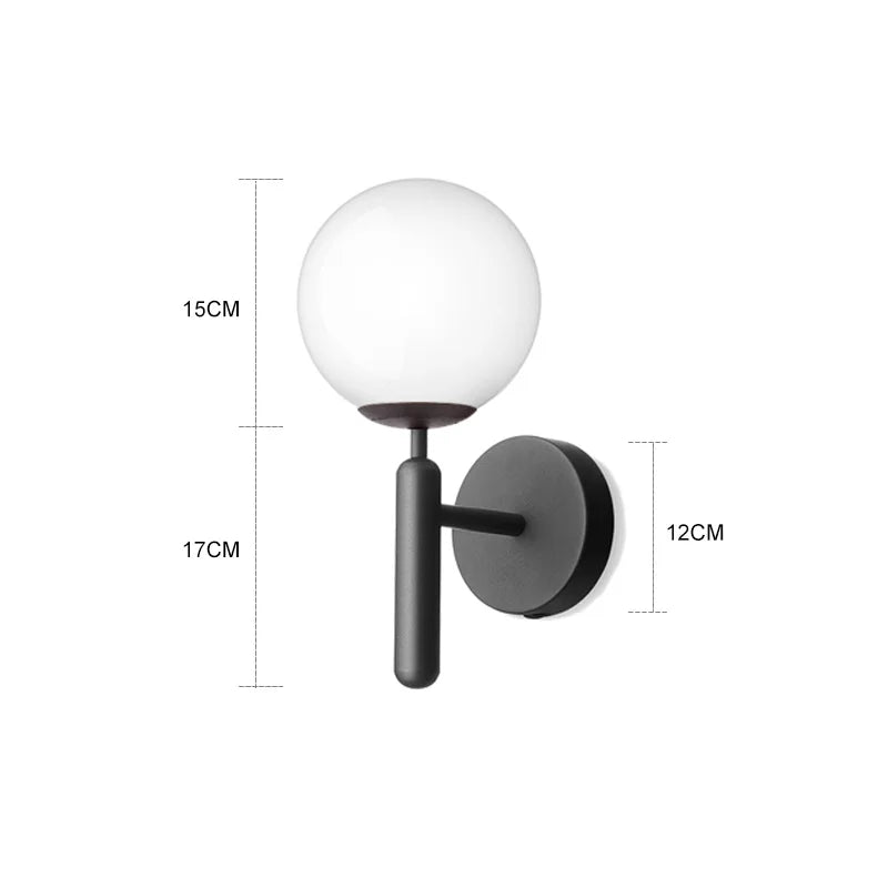 Axyaa Nordic Modern LED Glass Wall Lamp Black Sconce for Bedroom Decoration