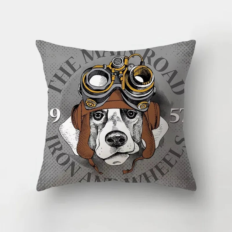 Axyaa Cartoon Dogs Landscape Cushion Cover - 45x45cm Sofa Home Decor