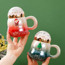 Axyaa Christmas Mug Set with Spoon & Lid - Festive Snow Globe Design