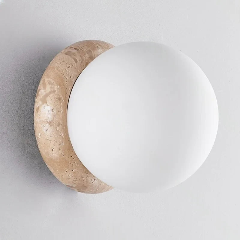 Axyaa Nordic LED Wall Sconce White Glass Yellow Travertine Decor - Bedroom Bathroom Stair Lights
