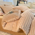Luxury Axyaa Rabbit Fur Velvet Bedding Set, AB Side Duvet Cover, Flanne Plush Bed Sheet