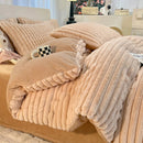 Luxury Axyaa Rabbit Fur Velvet Bedding Set, AB Side Duvet Cover, Flanne Plush Bed Sheet