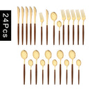Axyaa Western Stainless Steel Cutlery Set with Imitation Wooden Handle