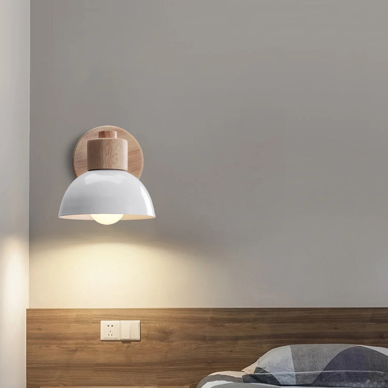Nordic Wooden Wall Lights Bedside Lamp Modern Sconce for Bedroom with White Lampshade, Axyaa Brand