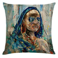 Axyaa African Women Style Linen Pillow Cover 45x45cm