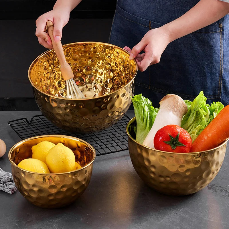 Axyaa Stainless Steel Hammered Salad Bowl for Kitchen Tableware Mixing Basket