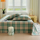 Axyaa Green Check Raw Cotton Double Bed Sheets Set Queen/King Flat Top Full Cover