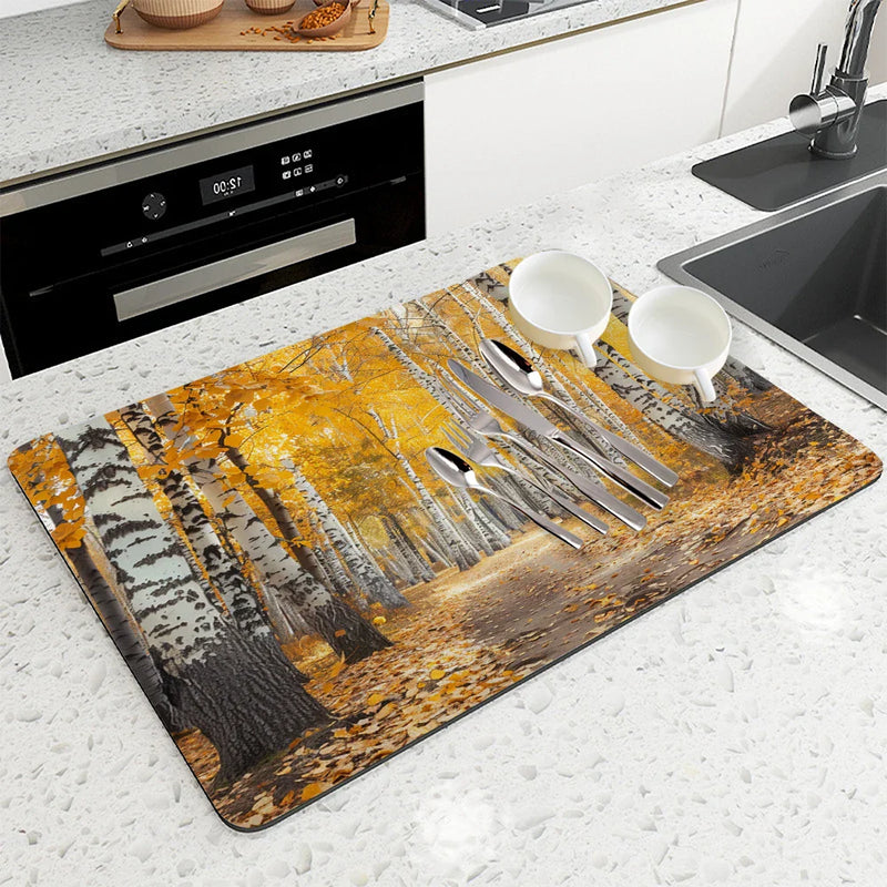 Axyaa Autumn Forest Absorbent Anti-slip Dish Mat